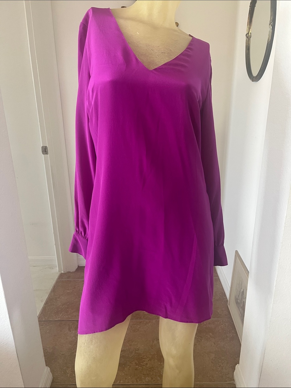 Lavender Brown Fuchsia V-Neck Long Sleeve Dress